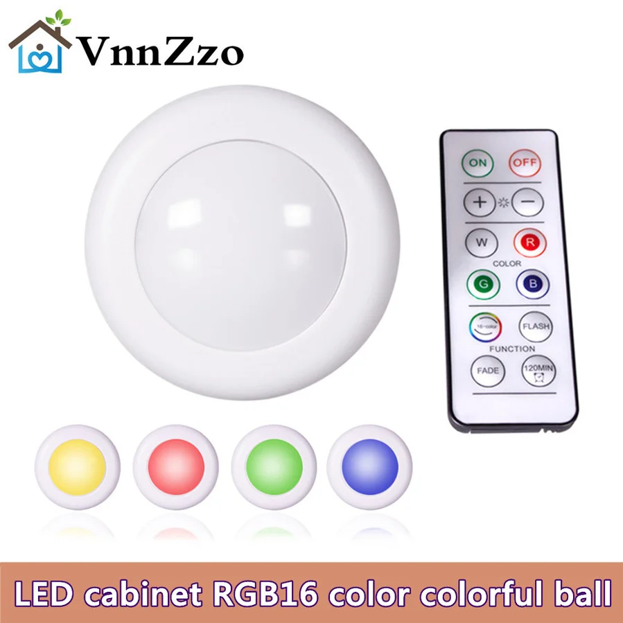 LED Cabinet Battery RGB16 Colors Colorful Lamp  Battery Operated Portable Kitchen Hallway Closet Cabinet Night Lamp