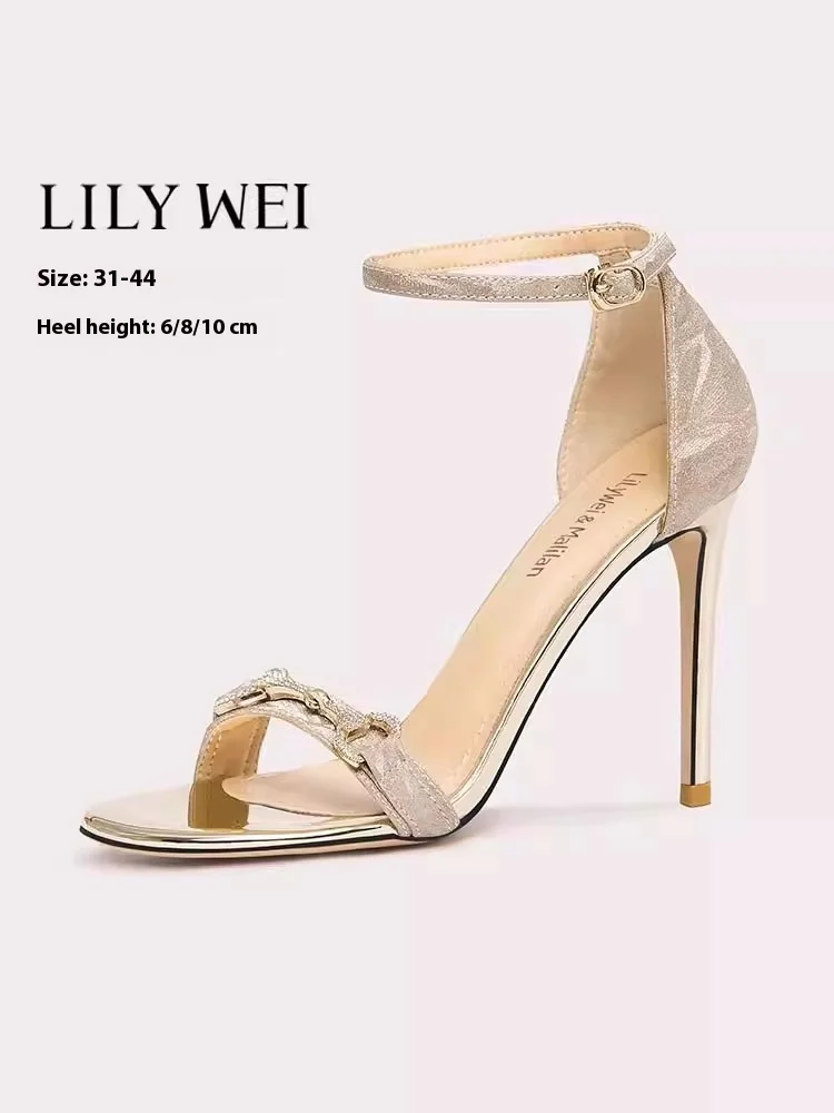 

Новые летние босоножки на шпильке с открытым носком и цепочкой со стразами золотого и серебряного цвета, банкетная женская обувь большого размера маленького размера