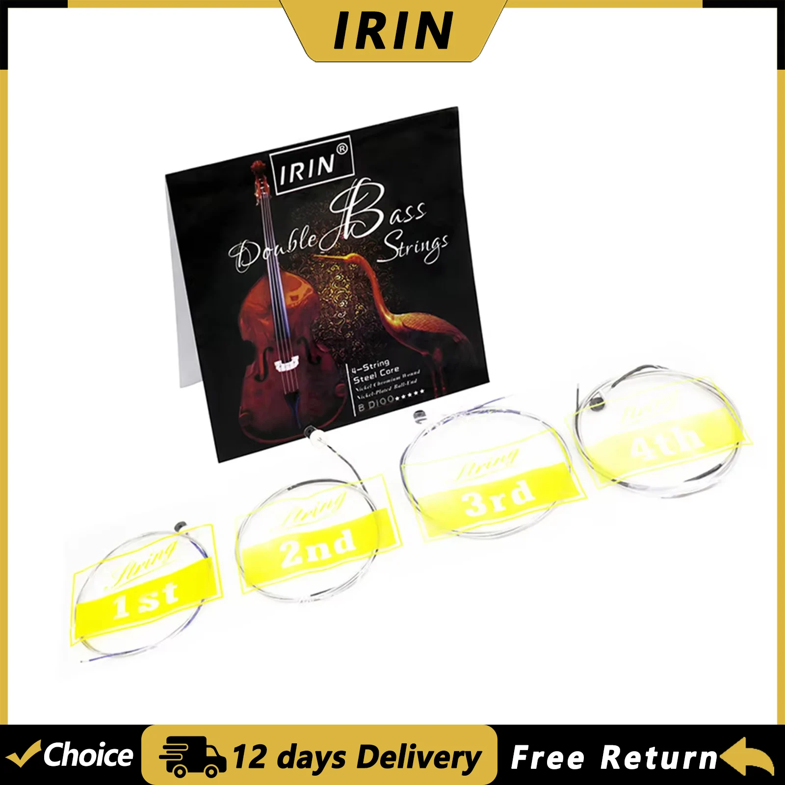 IRIN BD100 Double Bass Strings Steel Wire Core Silver-plated Alloy Wound Big Bass Strings Stringed Instrument Parts Accessories