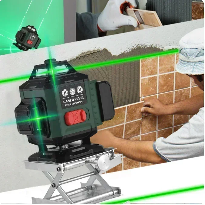 High Precision 360 Self-leveling Laser Level Instrument with 3000mAh Battery High Power Green Laser 4D 12 16 Lines Laser Vert