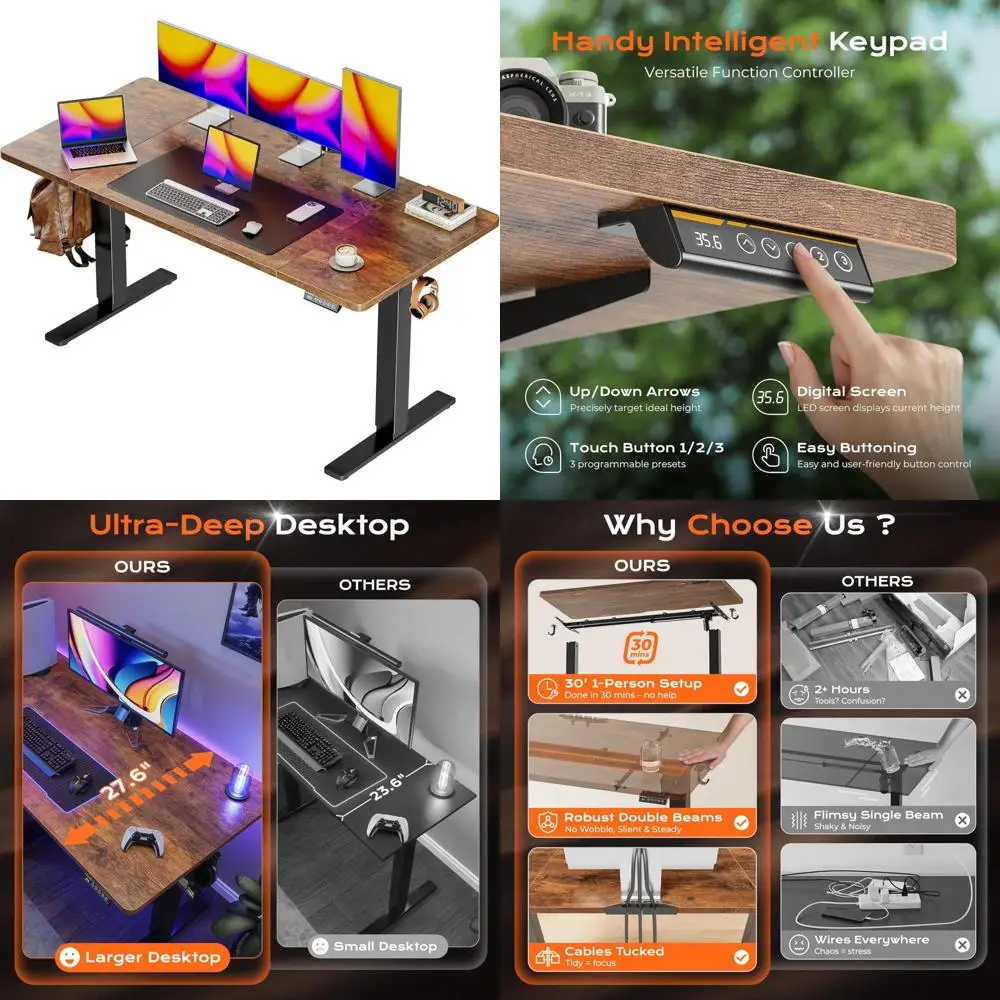 

Large 55 x 28 Electric Height-Adjustable Standing Desk with 27.6 Deep Surface for Gaming and Office Use