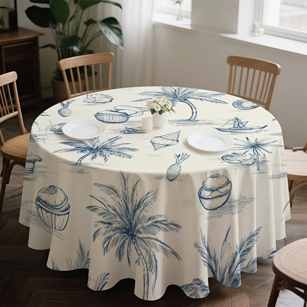 One round tablecloth with an island paradise sketch pattern. It is perfect for your kitchen table.zyc