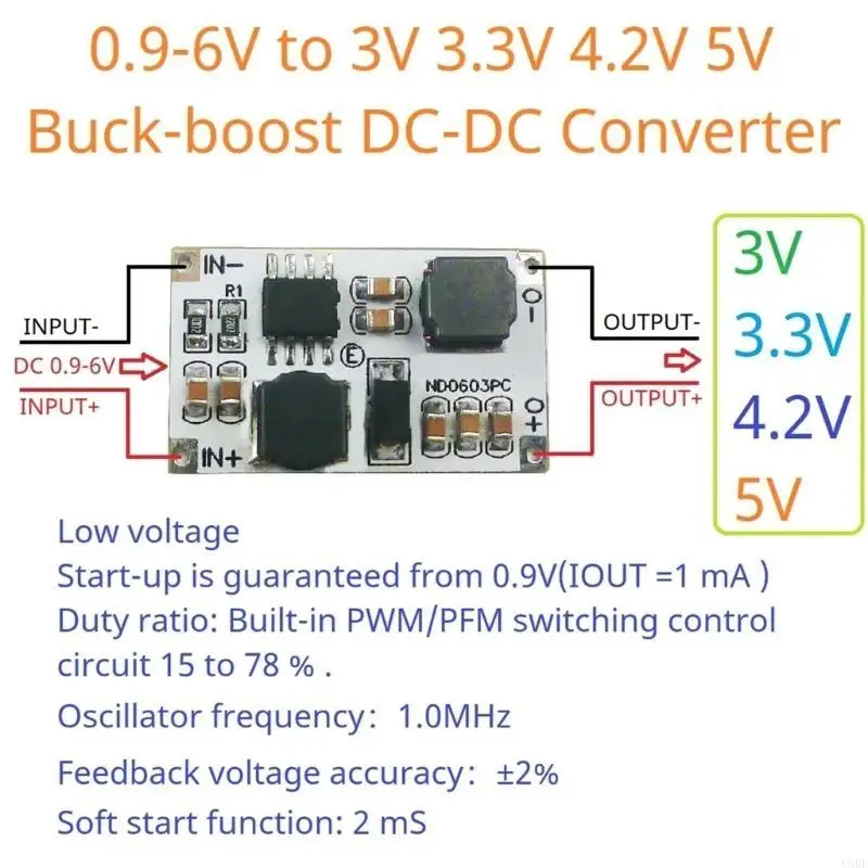 C90F 0,9V 6V a 3V/3,3V/4.2V/5V Módulo regulador tensão Regulador tensão ND0603PC Para várias baterias