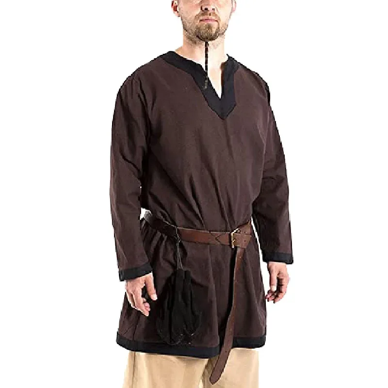 S-6XL Medieval Norse Vikings Halloween Costume Tunic Long Shirt Men Warrior Knight Tops Tabard Garb Outfit Long Sleeve For Adult