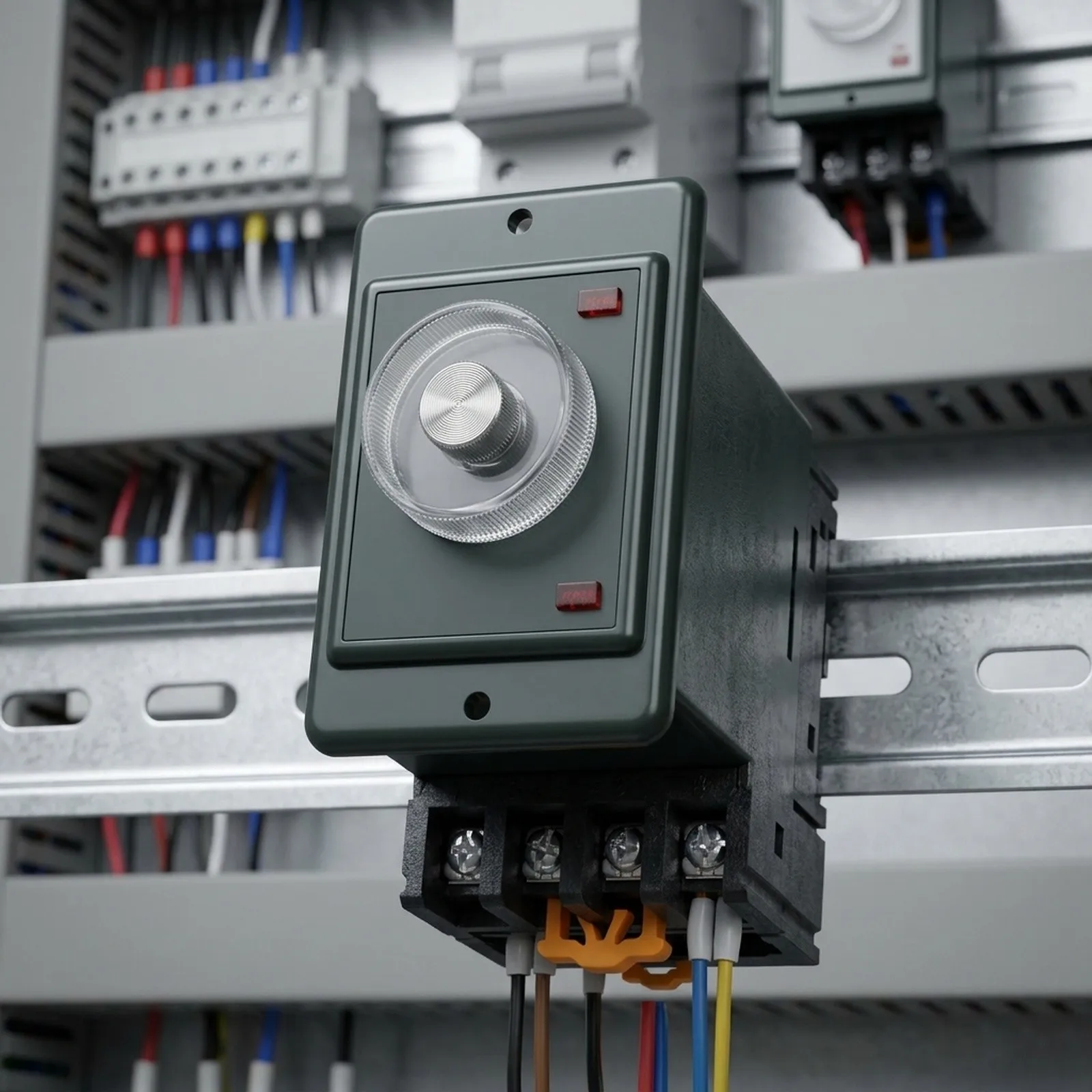 AH2-Y AC 220V Power On Delay Timer Relay 0-60 Seconds Adjustable Timing Socket Base 100mm Total Length DIN Rail Mount