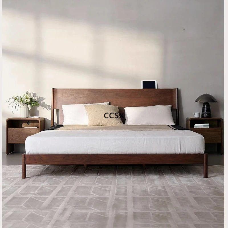 Solid wood bed  black walnut bed Modern simple household 1.5 meters Double 1.8 meters Queen bed