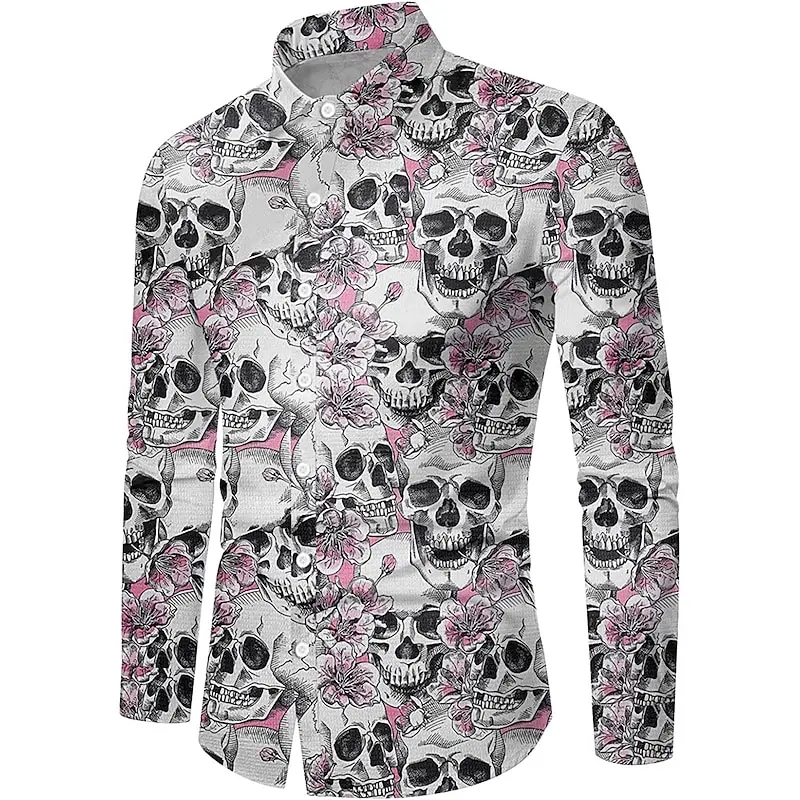 Men\'s Shirt Floral Skull Rose Sunflower Cuffed Street Long Sleeve Button Print Clothing Fashion Fashion Button Design