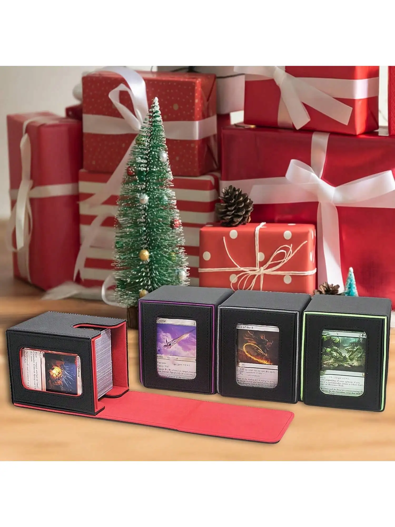 100+ Split Window Flip Cover card deck Box PU Strong Magnetic Display Card Storage Magic The Gathering Game image 3