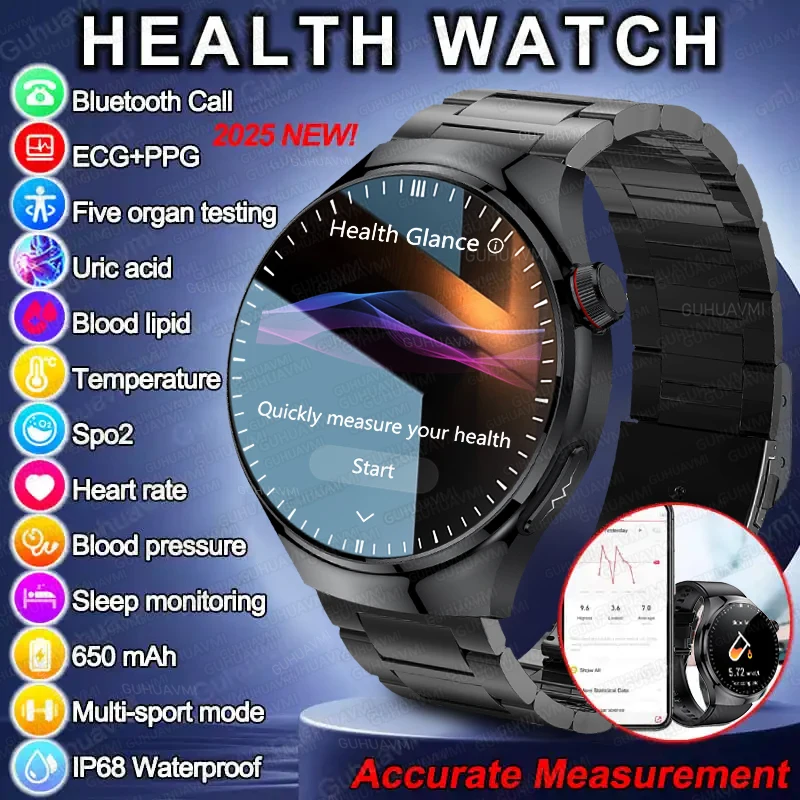 

2025 New Accurate Blood Lipid Uric Acid Smart Watch Men Women ECG+PPG Blood pressure Bluetooth call Health Smartwatch