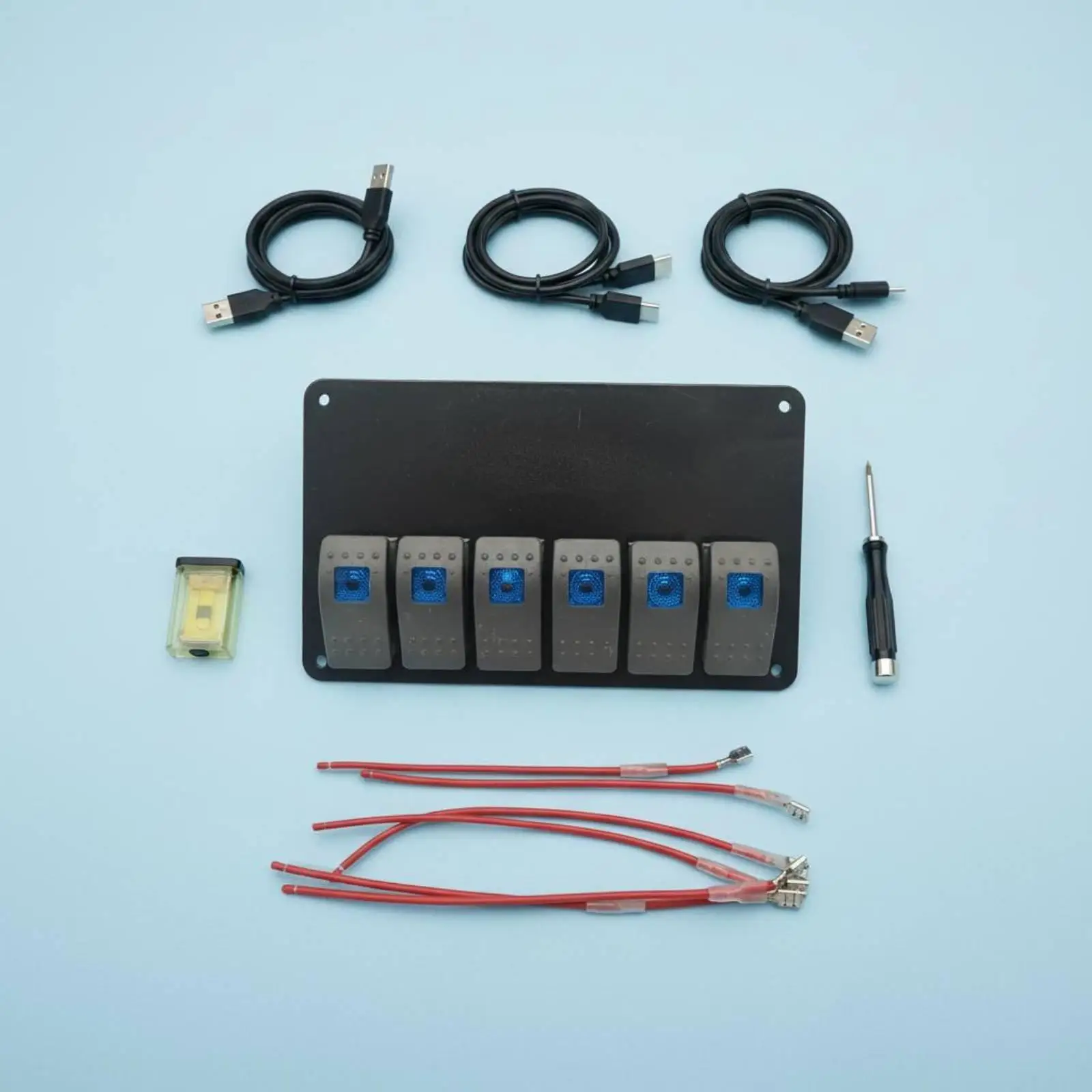 12V Rocker Switch Panel with Built-in Voltmeter and PD USB Ports for Marine Offroad Vehicle Use
