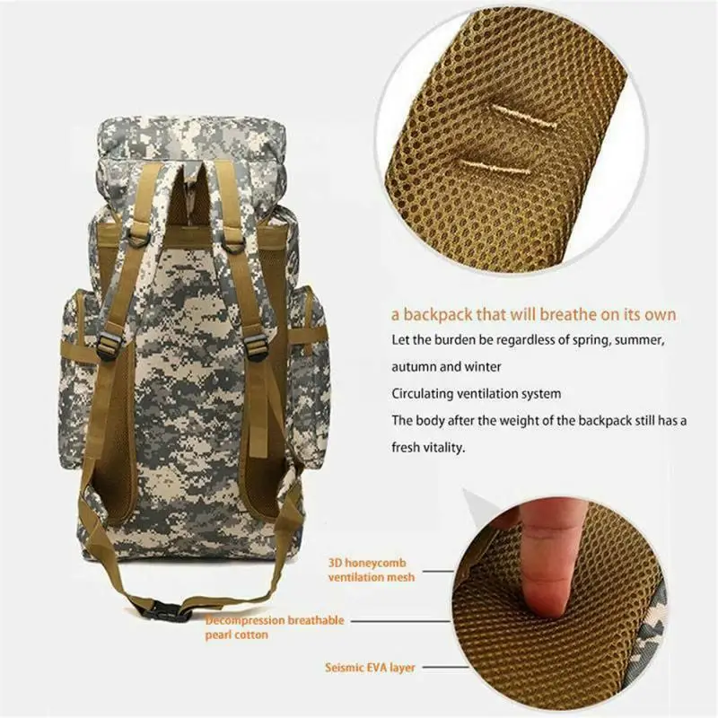 80L Tactical Backpack Camping Hiking Camping Fishing Trekking Hunting Bag Comfortable Outdoor Climbing Bag First Aid Equipment
