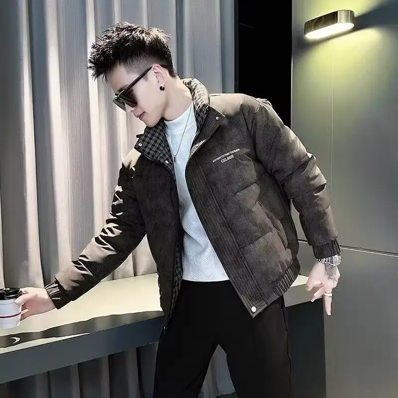 

Korean Sle Men's ort Thiened Cotton Jaet Stand Collar Winter Coat Youth Faion Polyester Fiber Long Sve Zipper Cl...