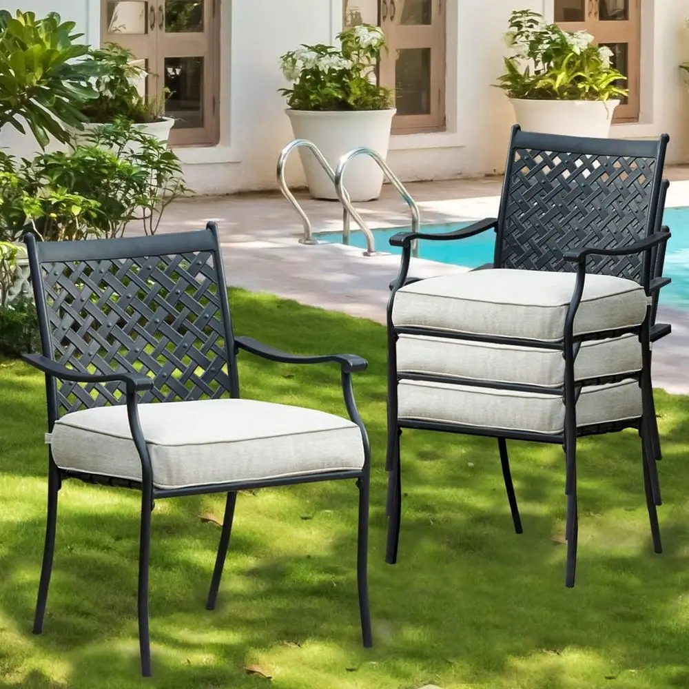 

Stackable Outdoor Dining Chairs Set of 4 with Cushions for Patio, Porch, Yard, and Balcony
