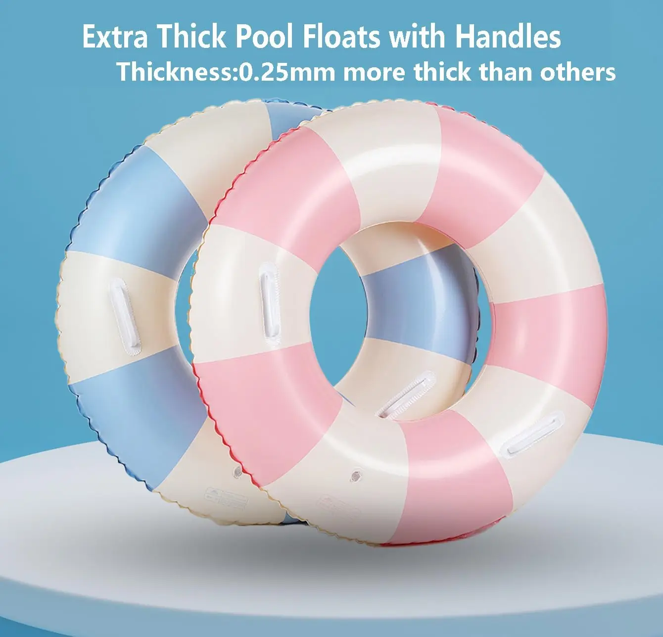 Flutuadores de piscina infláveis para adultos, 2 pacotes listrados, tubos de piscina, anéis de natação com alças, flutuador de piscina inflável para natação