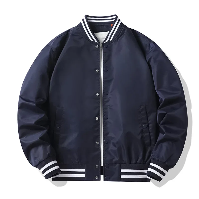 New Arrival Rib Sleeve Cotton Fashion Single Breasted Casual Pilot Ins Bomber Baseball Jacket Loose Cardigan Solid Coat