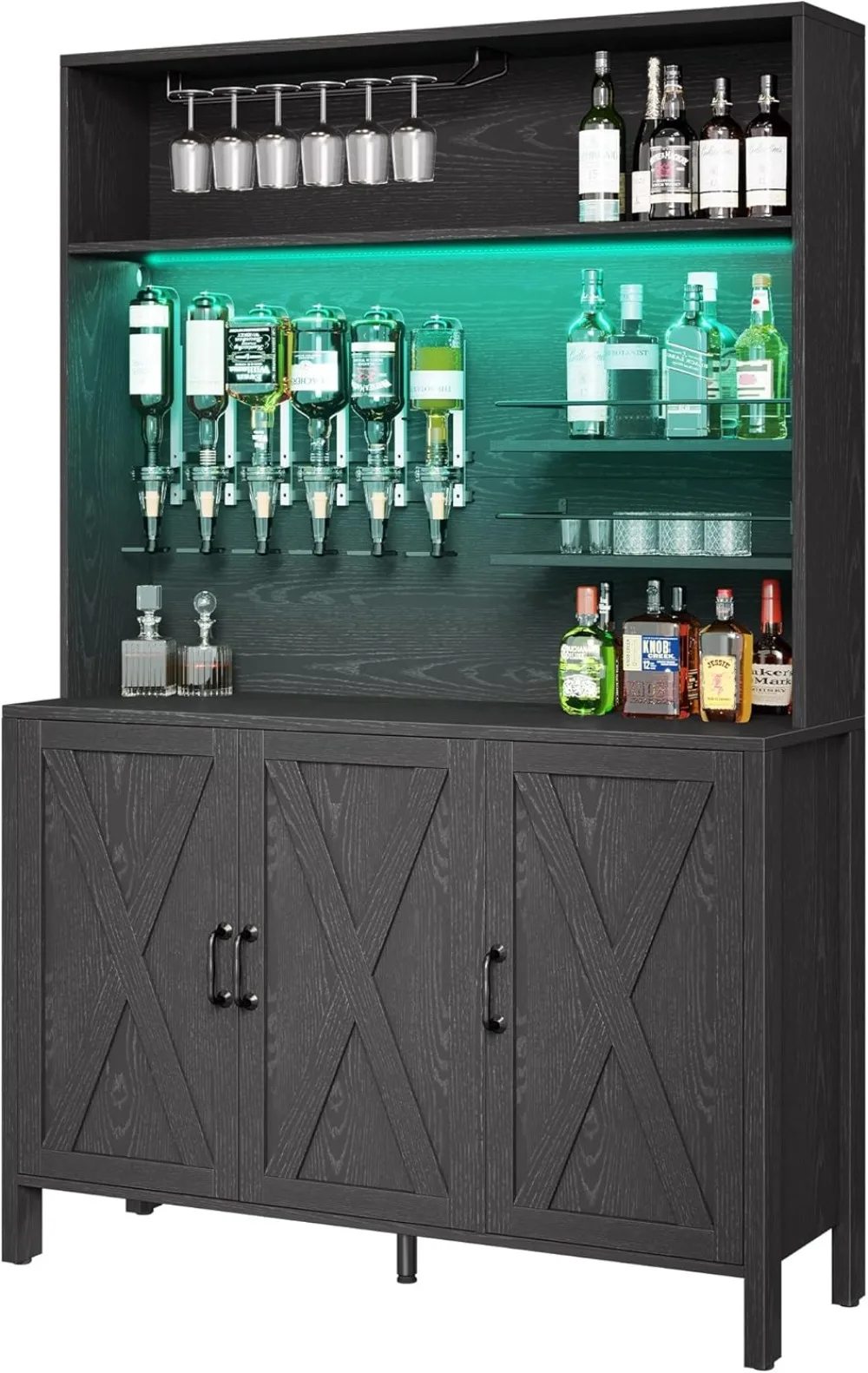 Armários altos de licor DWVO com luz LED, armário de bar de licor de vinho de 71" com dispensador de licor de 6 garrafas e rack de vinho, fazenda