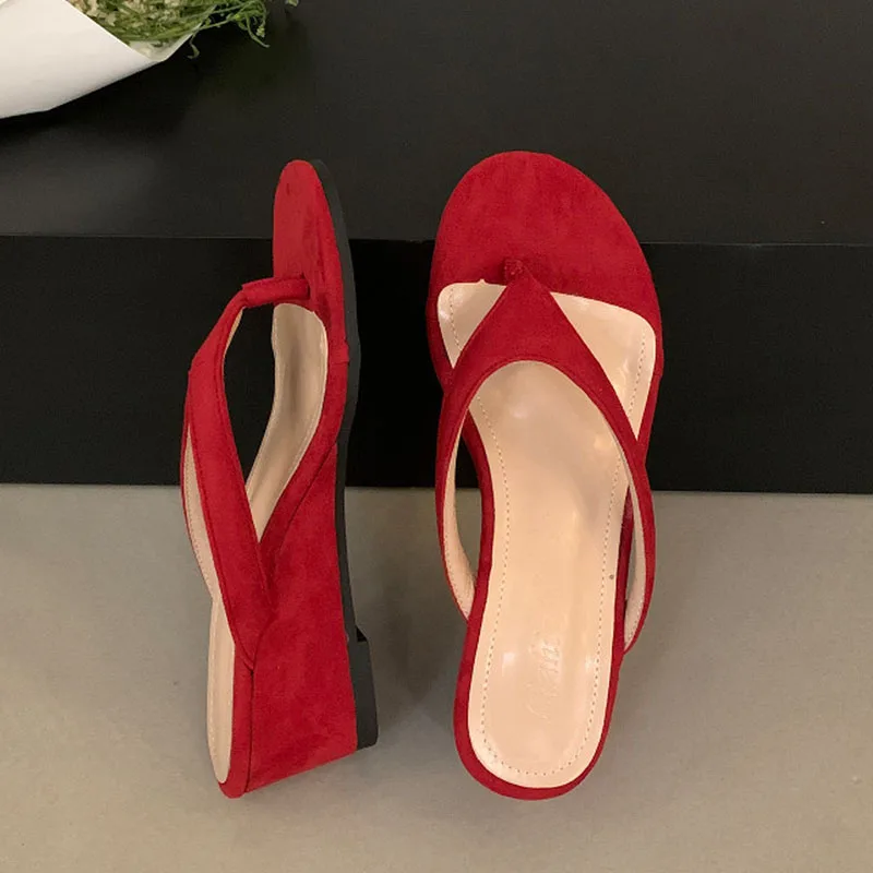 

BOMENDUI 2026 Fashion Wedges Heels Clip Toe Slippers Thick Heel Women Slides Female Flip Flops Casual Sandal Slip On Beach Shoes