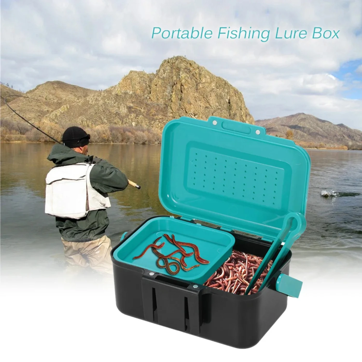 Portable Fishing Lure Box Case Earthworm Carrying Waist Tackle Box Live Bait Hook