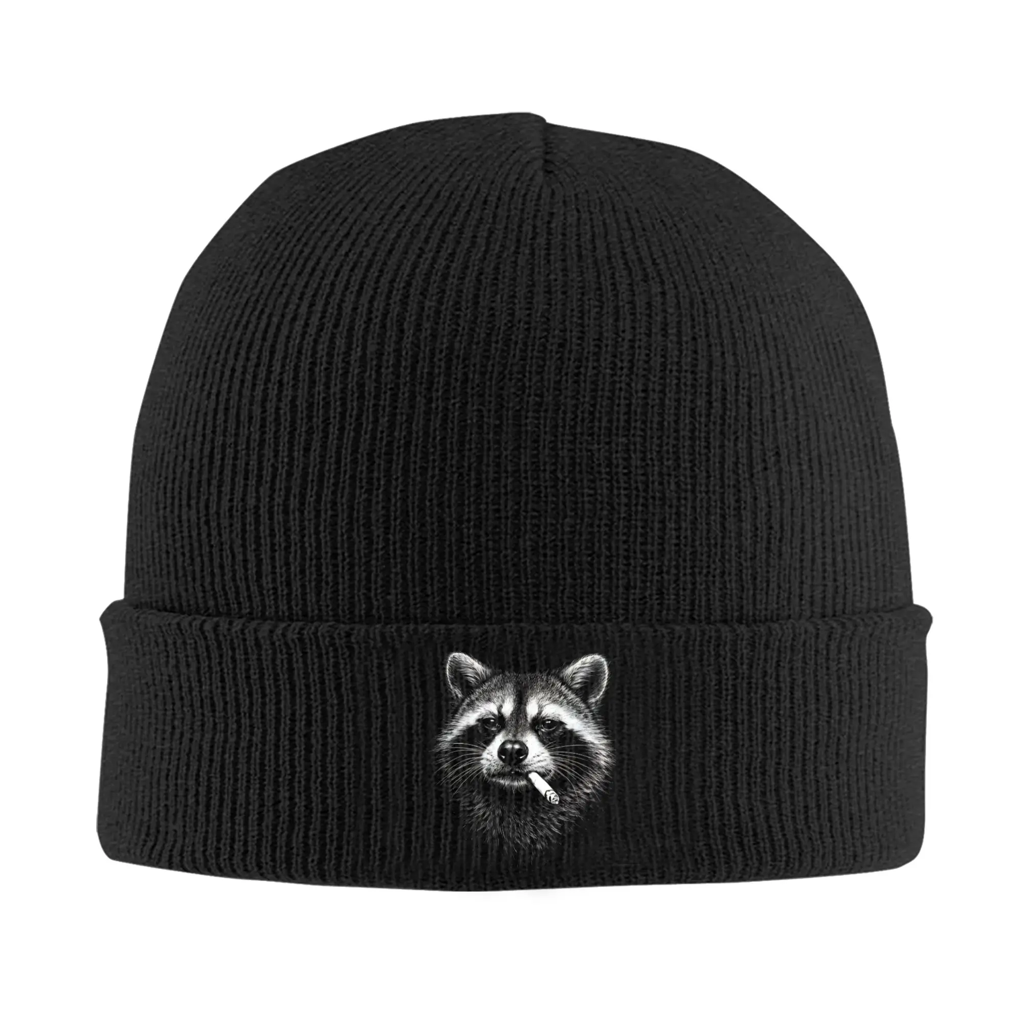 Raccoon Smoking Cigarette Raccoon Meme  Knitted Hat  Cool Caps Female Male Outdoor Sport Beanie Hats Autumn Winter Bonnet Hats