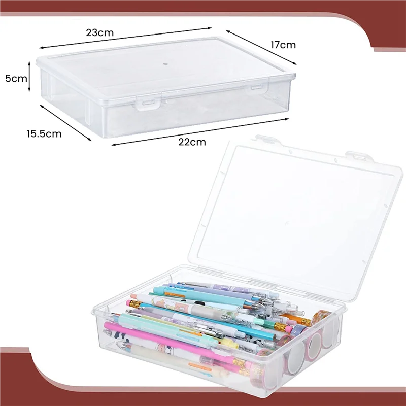 AB45 12 Buah Kotak Penyimpanan Plastik 7In X 9In X 2In dengan Tutup Wadah Plastik Organizer Kerajinan Serbaguna Kotak Pensil Bening