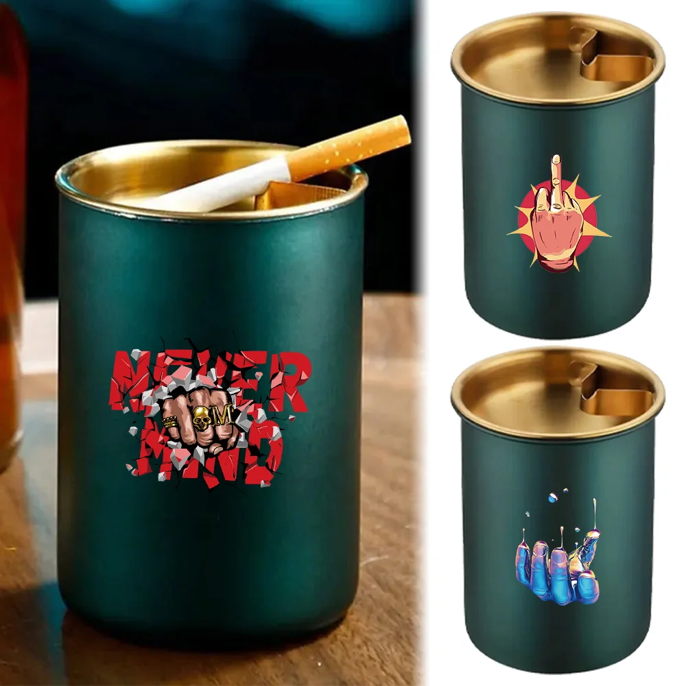 

Smoking Office Creative Round Ashtray Portable Garbage Cigar Ash Tray Desktop Home Decoration Accessories Hand Printing Ashtrays