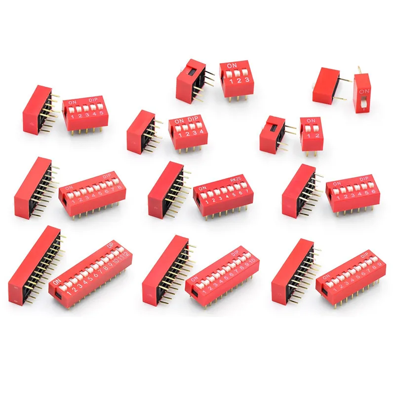 10~100Pcs Dial Switch Direct Insertion Flat Dial 2.54mm Pin Pitch Code Switch 1/2/3/4/5/6/8/9/10/12 Positions