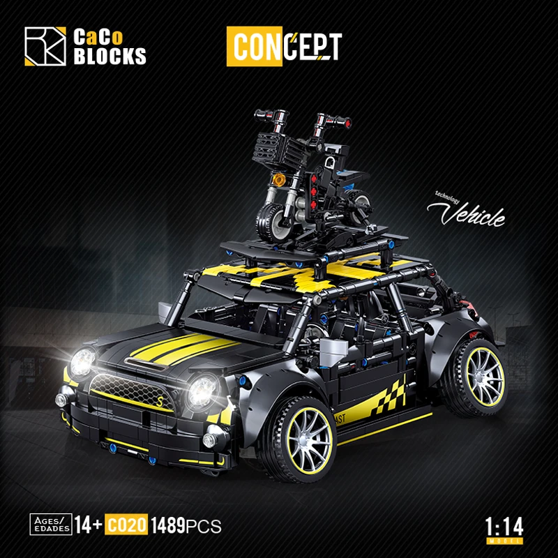 

Technical 1489pcs City Mini Cooper Car Model Building Blocks RC Supercar MOC Sports Vehicle Bricks Toys For Children Xmas Gifts