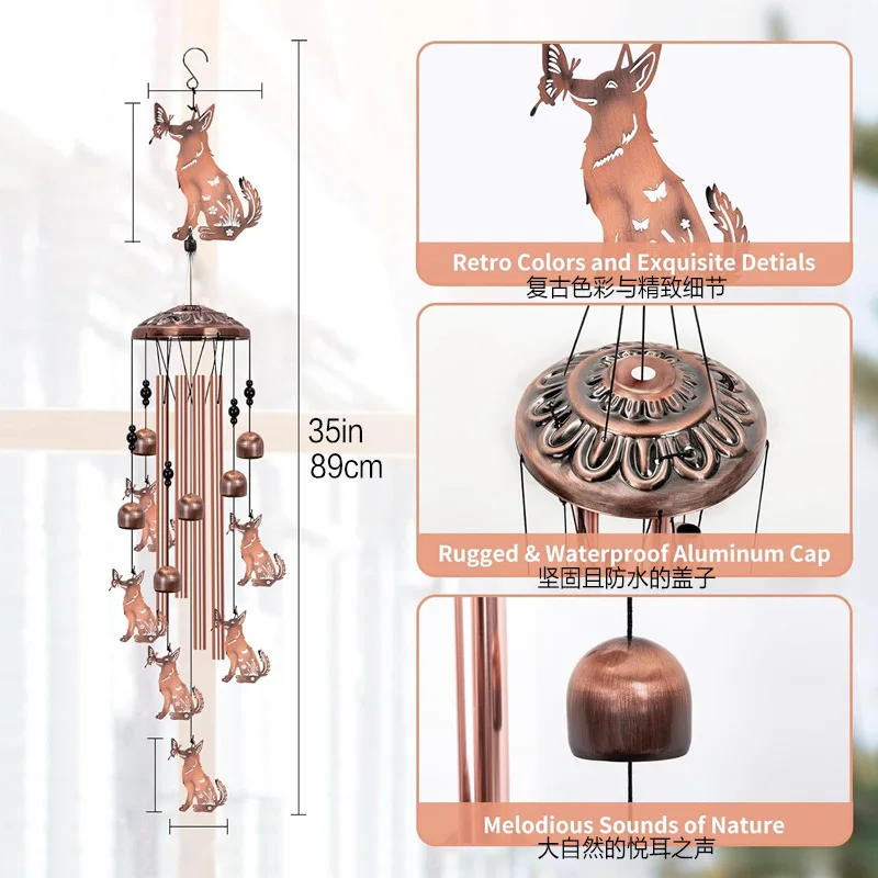

New Wind Chime Metal Iron Handicrafts Home Indoor G arden Decorations Red Copper Brushed Texture Wind Chime Pendants