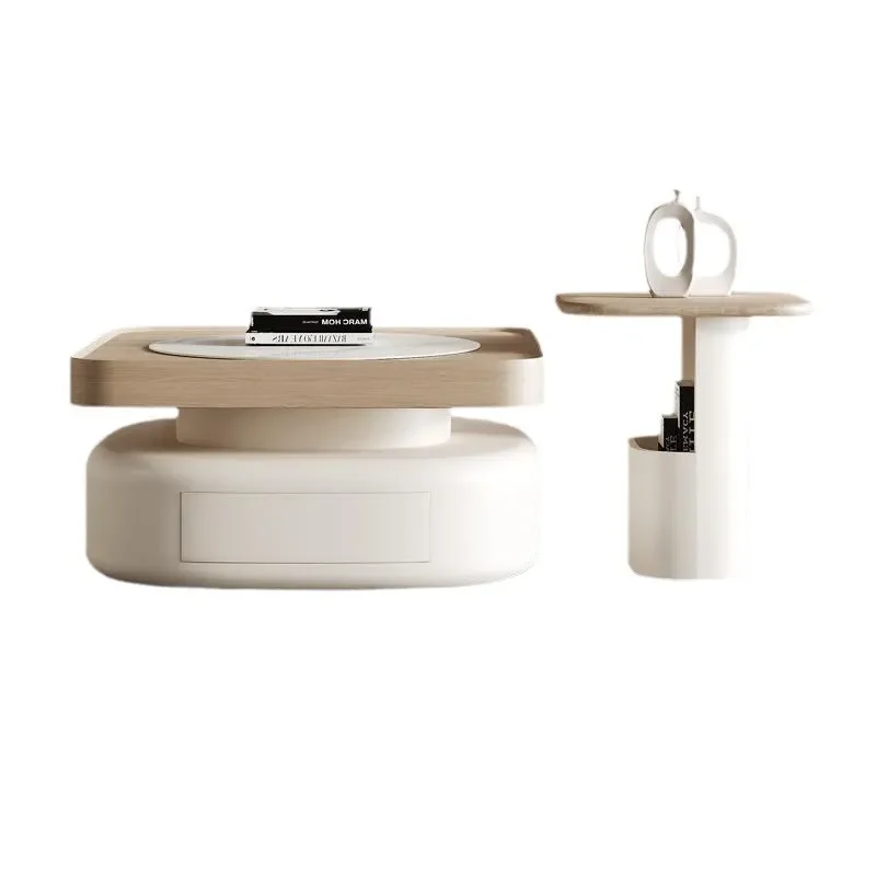 Modern Square Sintered Stone Coffee Table Log Color Minimalist Japanese Style Living Room Furniture for Small Apartment