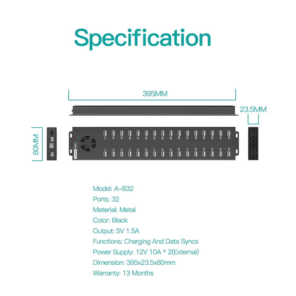 Sipolar  A-832 Usb Hub 240W USB Charging Station 1.5A Charging for Phones Tablets 32 Ports USB 2.0 Hub