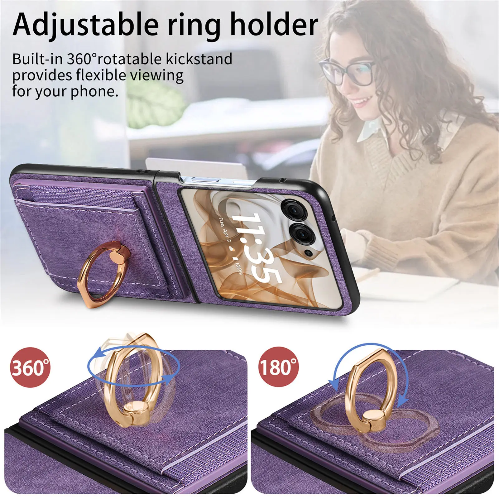 Retro Ring Holder Magnetic Leather Case For Motorola Razr 50 60 Ultra 40 Fashion Insert card Solt Bag Stand Skin Feeling Cover view 3