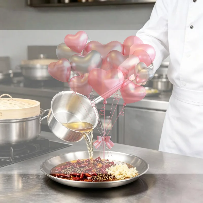 1 Pcs Stainless Steel Hot Oil Spoon Smooth Surface Extended Handle Easy to Store for Kitchen Oil Pouring Cooking