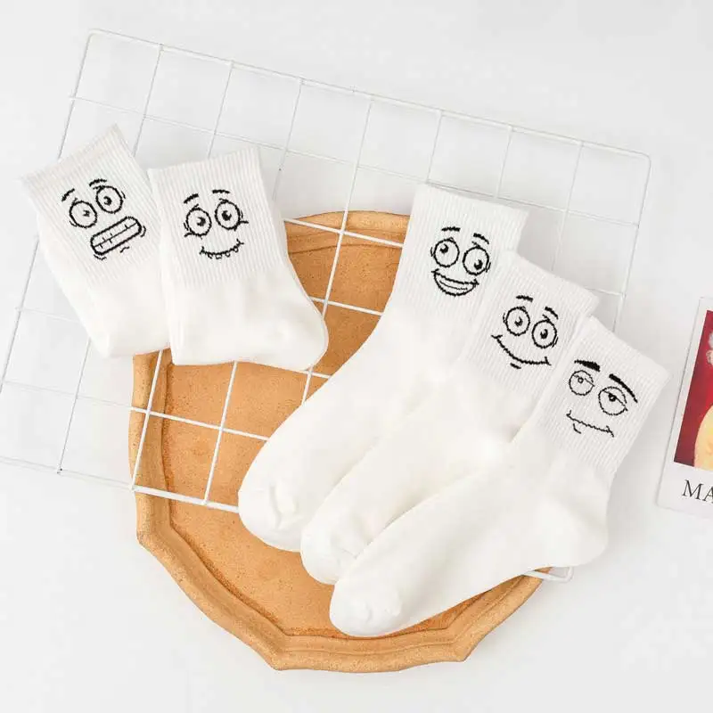 Women White Socks Cotton Cute Funny Socks Anime Kawaii Smiley Harajuku Designer Socks Christmas Family