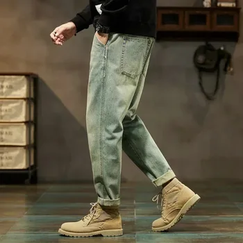 Men's Spring 2026 Loose Harem Pants Denim Retro Solid Comfortable Harajuku Straight Jeans Simple Fashion Versatile Cargo Trouser 3