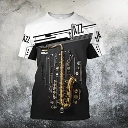 Summer Gothic Casual Short Sleeve Saxophone T Shirt 3D Print Men Women Streetwear Casual O Neck T Shirt Oversized Harajuku Top