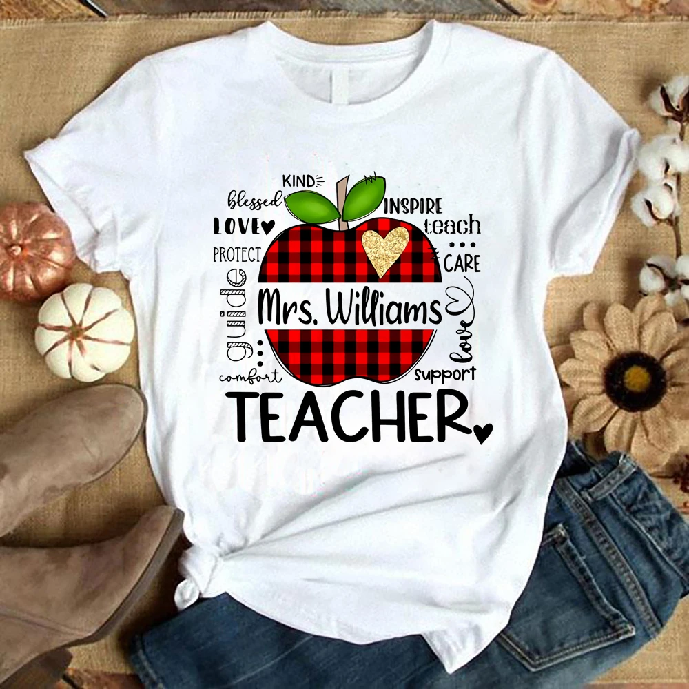 Personalized Teacher Shirts Teacher Appreciation Leopard Buffalo Plaid Cute Top Tees for Teachers Day Gift