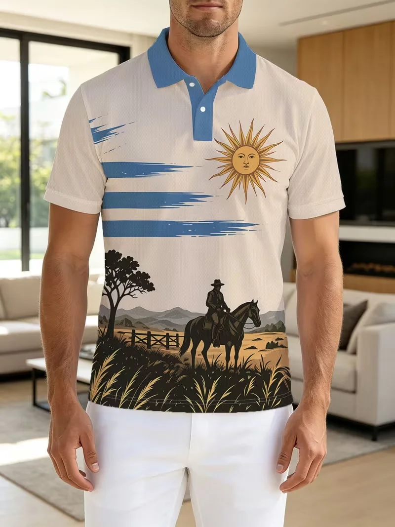 Argentina Flag Soccer Fan Polo Shirt Daily Wear Outdoor Sports Tee Training Tops Mens New Argentina Football Jersey Man Clothing