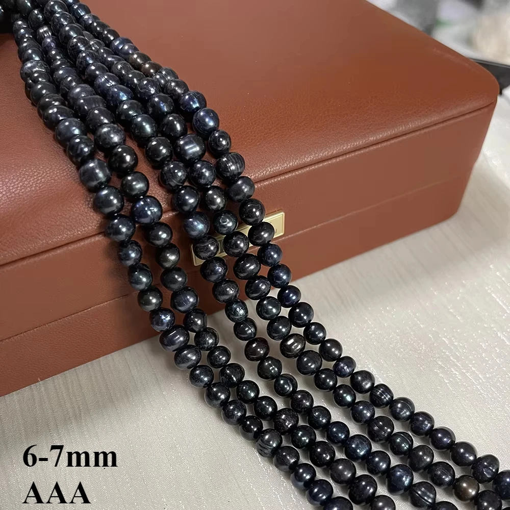 

6-7mm 3A Natural Freshwater Pearls Threaded Oval Black Isolated New Year Gift Jewelry Making DIY Necklace Bracelet Accessories