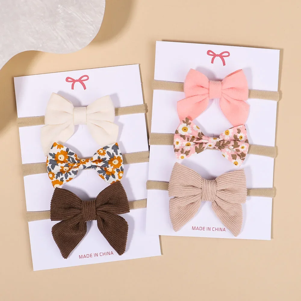 3Pcs/Set Baby Sweet Print Bow Headbands for Girl Newborn Soft Elastic Hair Band Nylon Band Infant Headwear Baby Hair Accessories