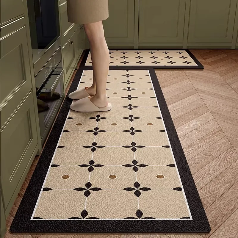 Rug for Kitchen Waterproof Non-slip Carpet Simple Sophisticated Style Rugs PVC Leather Oil-proof Stain-resistant Long Floor Mat