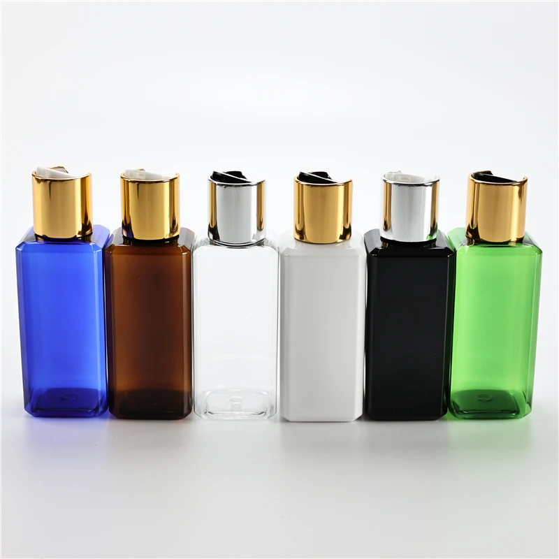 120ml 40pcs Black Empty Liquid Soap Square Bottle 4oz Cosmetic Lotion Plastic Containers With Silver Gold Aluminum Disc Top Cap