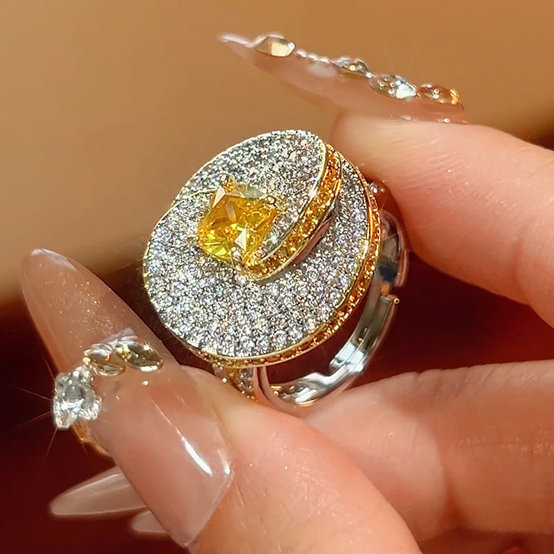 Copper Ring for Women, Colorful Zircon, Red Corundum, Full Diamond, Fashionable High-end Versatile Design