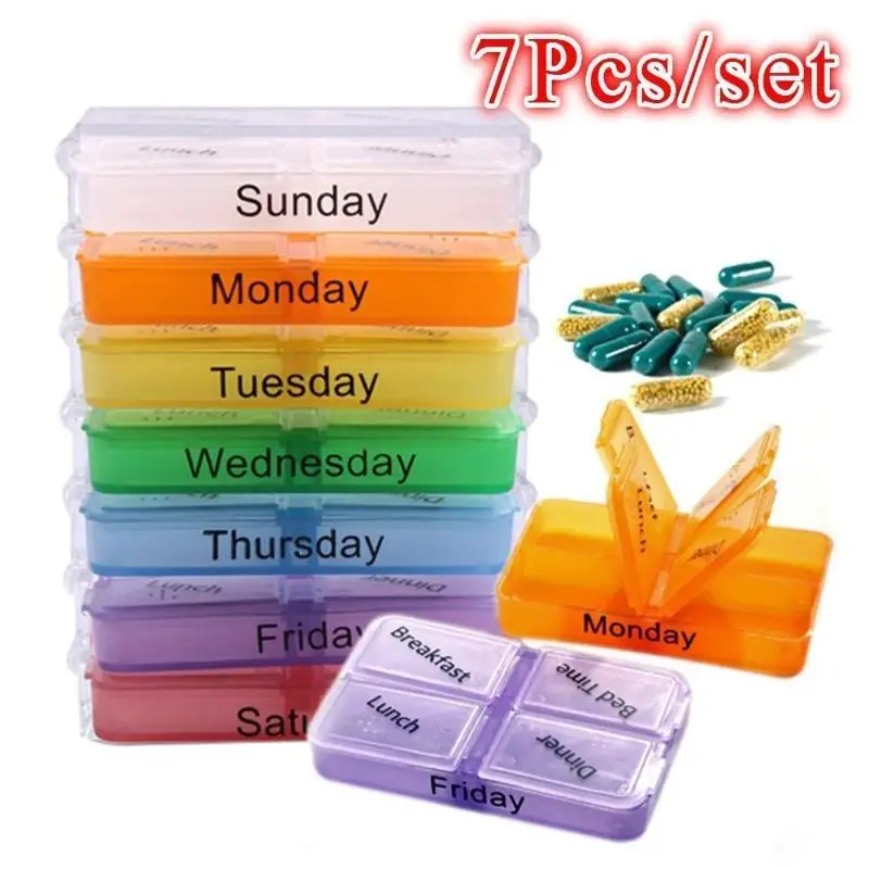 28Grid Portable Small Medicine Box 7-day Medication Packaging Box Detachable Plastic Medicine Box Portable Medication StorageBox