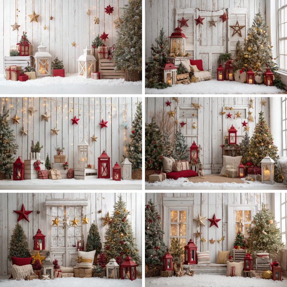 

Winter Christmas Backdrop Plank Xmas Trees Gifts Family Portrait Interior Photography Background Decor For Photo Studio