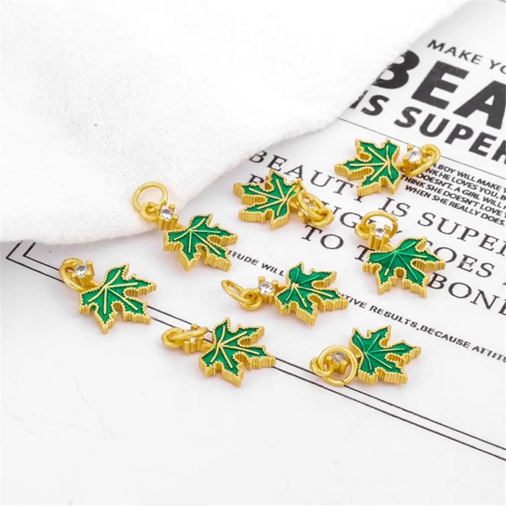 

18K Gold Zircon Maple Leaf Pendant, Handmade Material Earrings Hanging, DIY Jewelry Accessories, 10*15mm