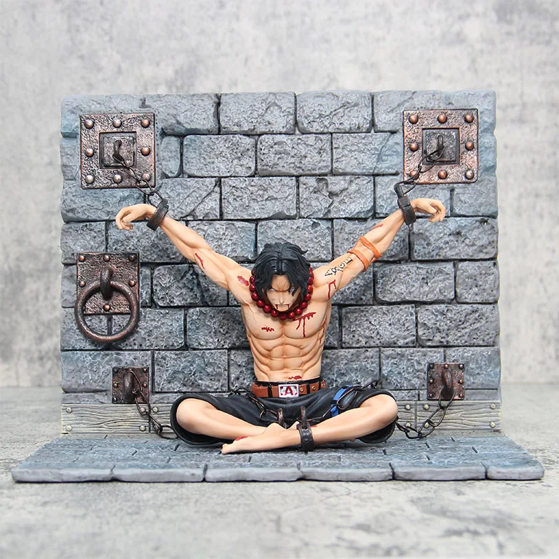 One Piece Ace Action Figurine Model Pvc Statue Doll Prison Fire Fist Doll Battle Damage Scenes Collection Decoration Toys Gifts