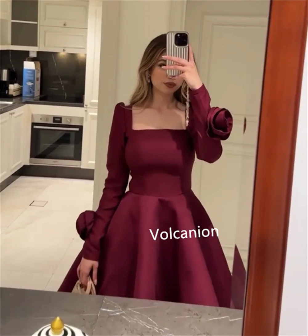 Customized Jersey Handmade Flower A-line Square Neck Midi Dresses Bespoke Occasion Cocktail Classic Elegant Matching