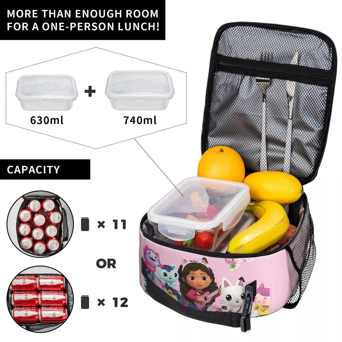 Creative Gabby Dollhouse Sprinkle Party Insulated Lunch Bags Food Bag Portable Thermal Cooler Lunch Box per i viaggi