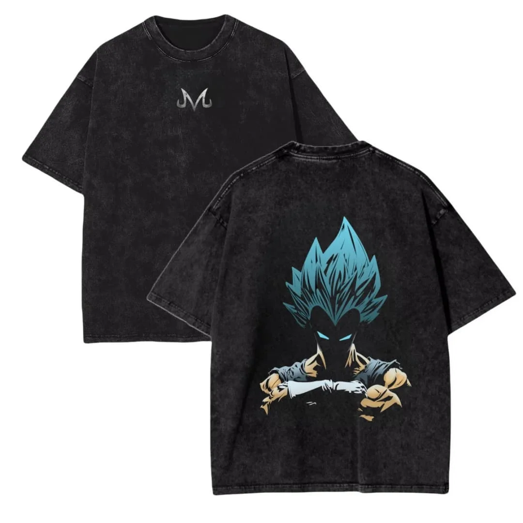 Camiseta Dragon Ball Z Majin Vegeta para Hombre, Estilo Vintage Lavado, Hip Hop, Anime Japonés, Streetwear Harajuku, Manga Corta