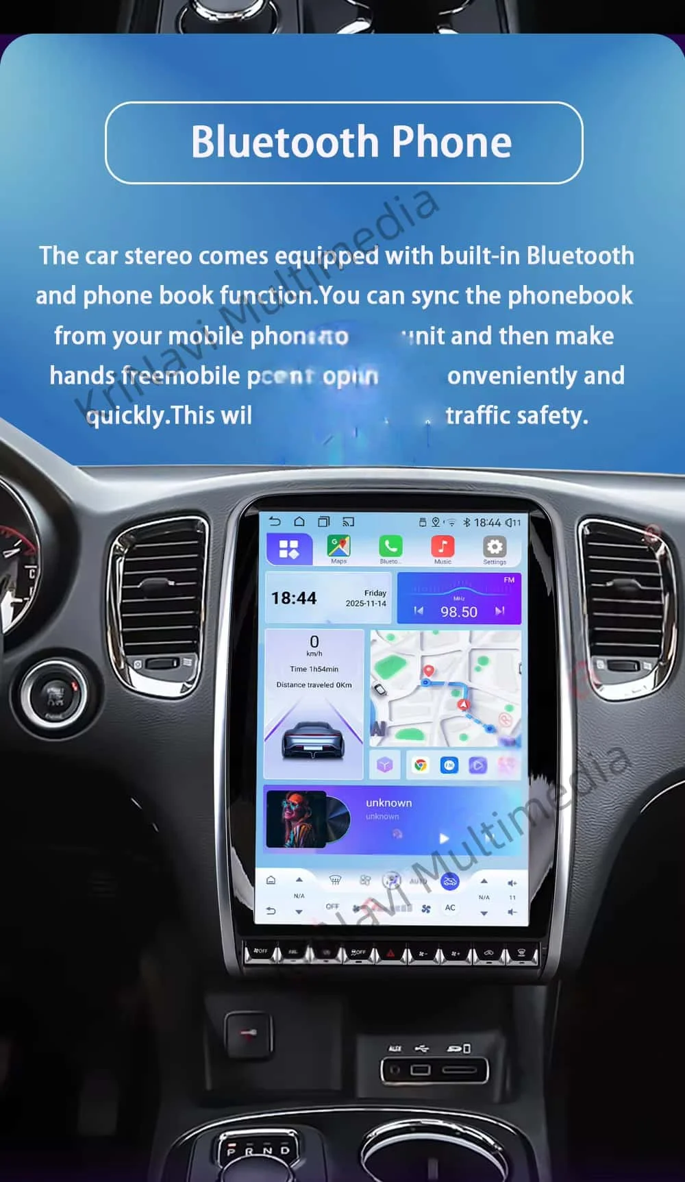 

14,5-дюймовая автомобильная мультимедийная система с Android Auto и CarPlay, GPS-навигацией и радио для Dodge Durango 2014-2019